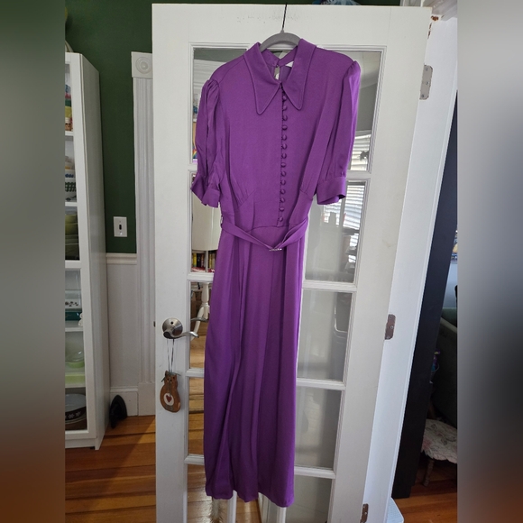 LK Bennett Purple Wide-Leg Jumpsuit with Belt - Size 14 - Picture 8 of 15
